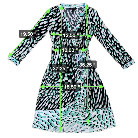 BCBGMaxAzria Green White Black Wrap Abstract Ruffle Dress - Picture 11 of 13